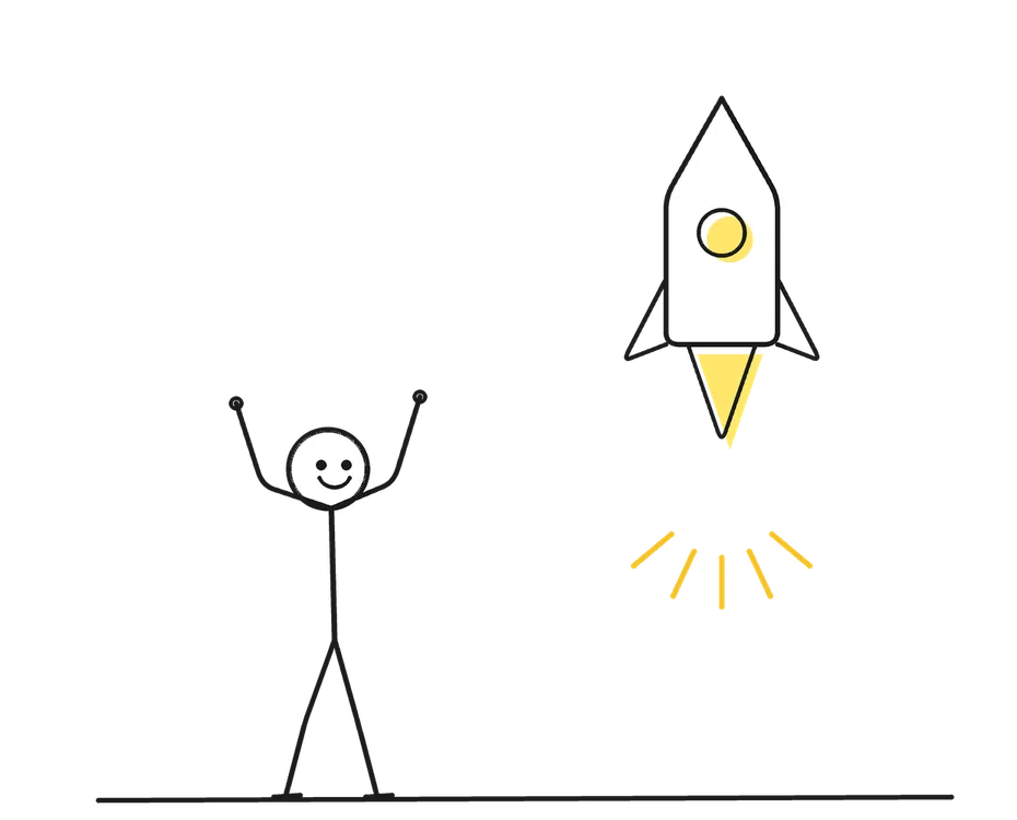 Sketch of a stick figure with props representing Entrepreneur
