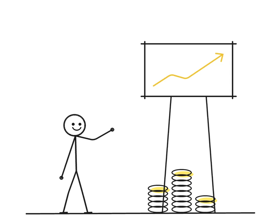 Sketch of a stick figure with props representing Investor