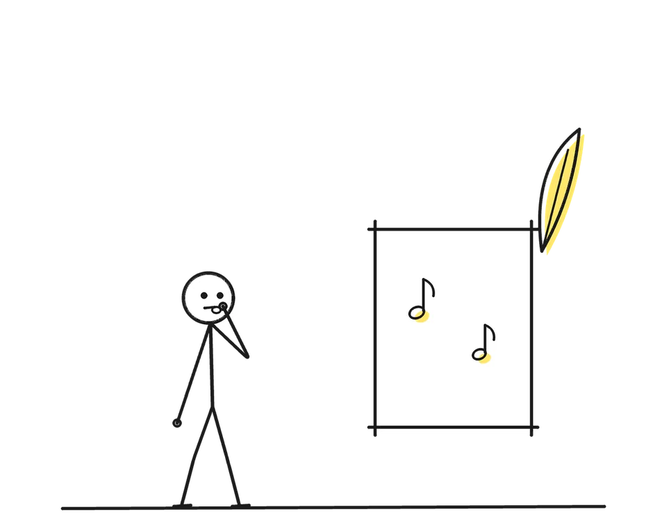 Sketch of a stick figure with props representing Lyricist