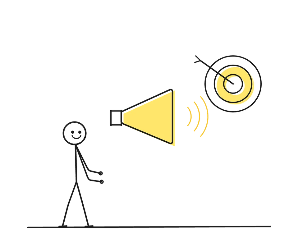Sketch of a stick figure with props representing Marketing & Branding Speaker