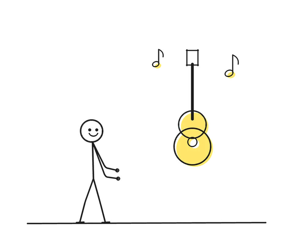 Sketch of a stick figure with props representing Musician