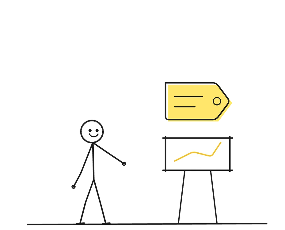 Sketch of a stick figure with props representing Sales Speaker