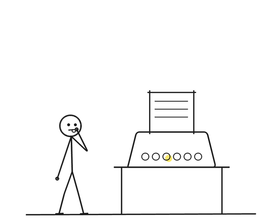 Sketch of a stick figure with props representing Screenwriter