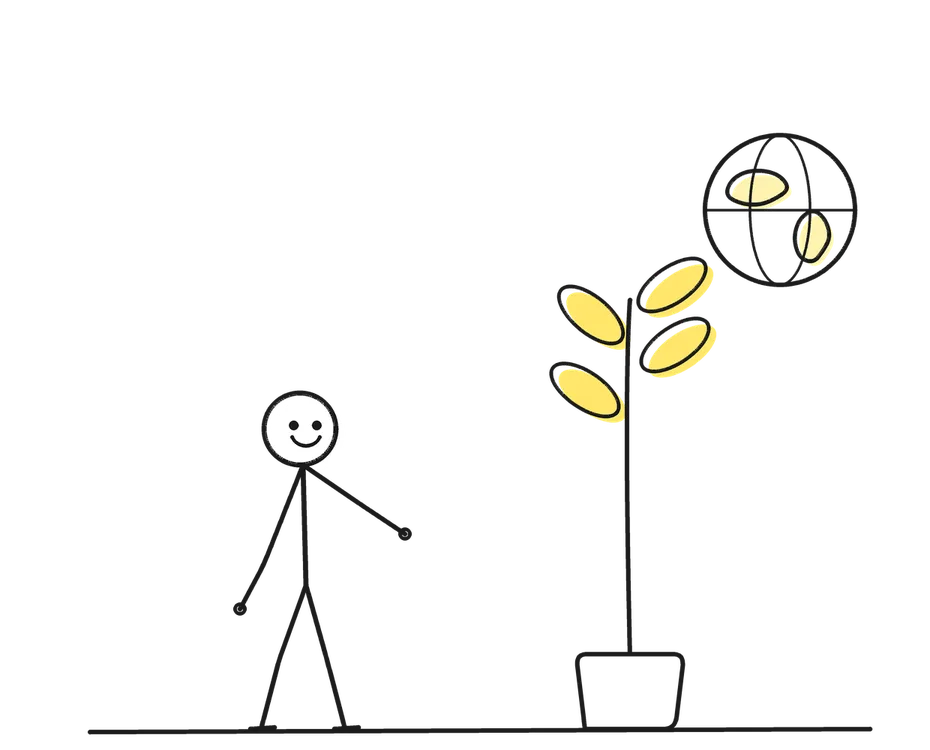 Sketch of a stick figure with props representing Sustainability & ESG Speaker