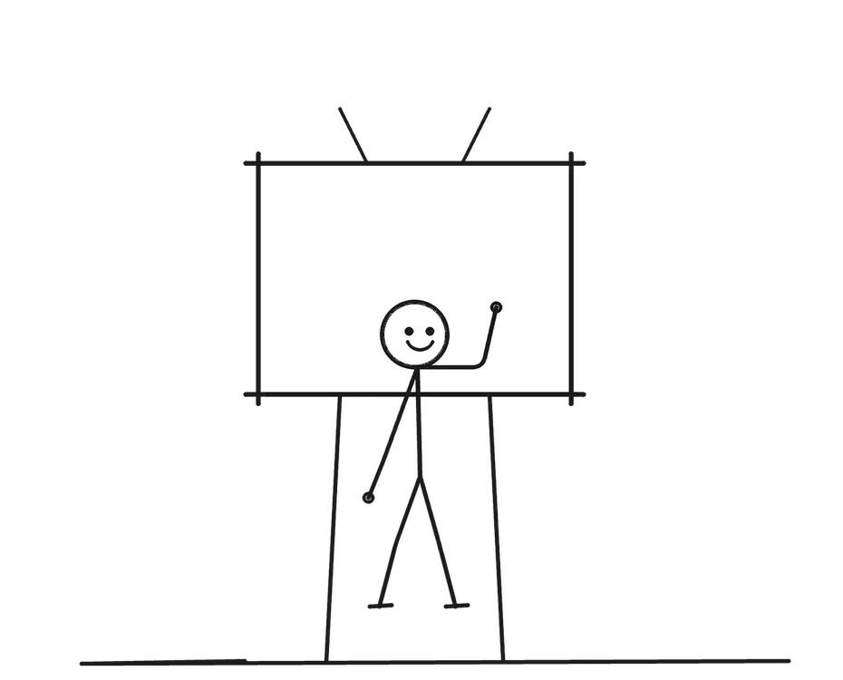 Sketch of a stick figure with props representing TV Personality