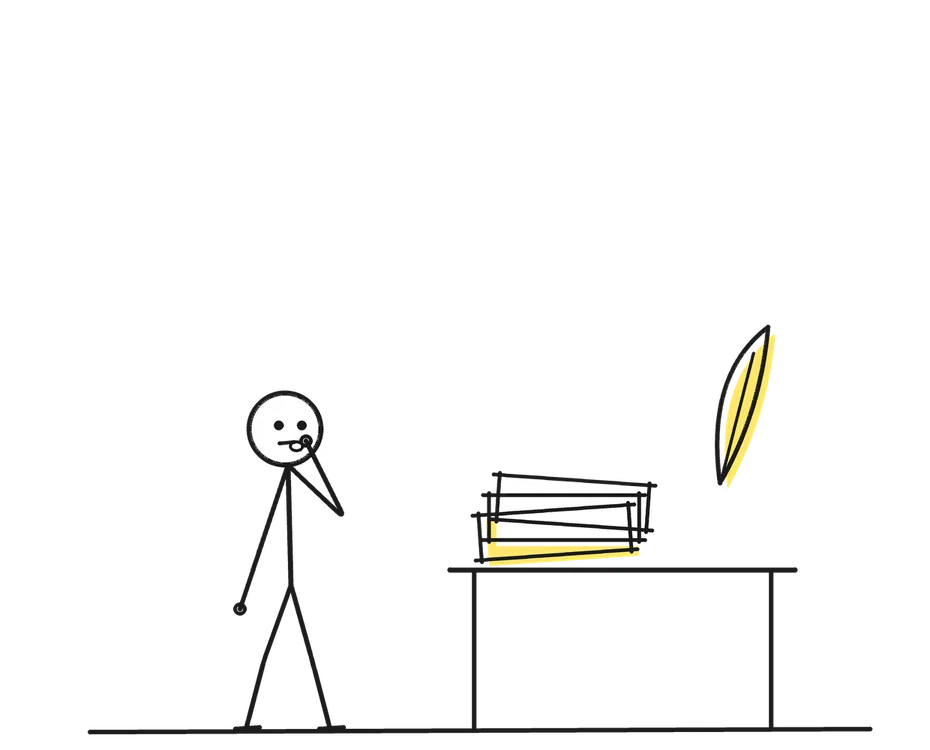 Sketch of a stick figure with props representing Writer