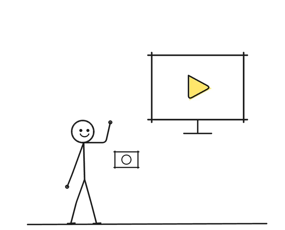 Sketch of a stick figure with props representing Youtuber